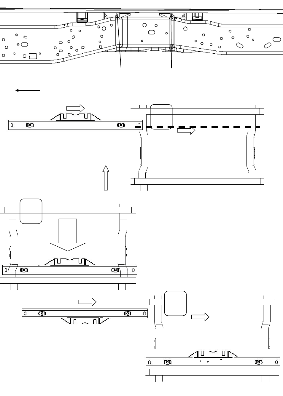 Slide number 26, Frente del vehículo, Posiciones de los largueros | Reese 30126 RAIL KIT User Manual | Page 26 / 30