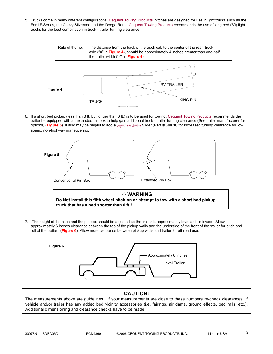 Warning, Caution | Reese 30073 RAIL KIT User Manual | Page 3 / 11