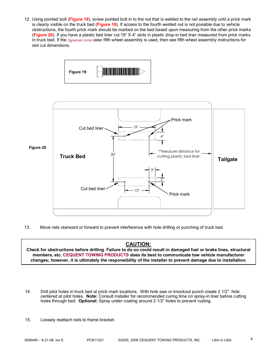 Truck bed tailgate, Caution | Reese 30064 RAIL KIT User Manual | Page 9 / 11
