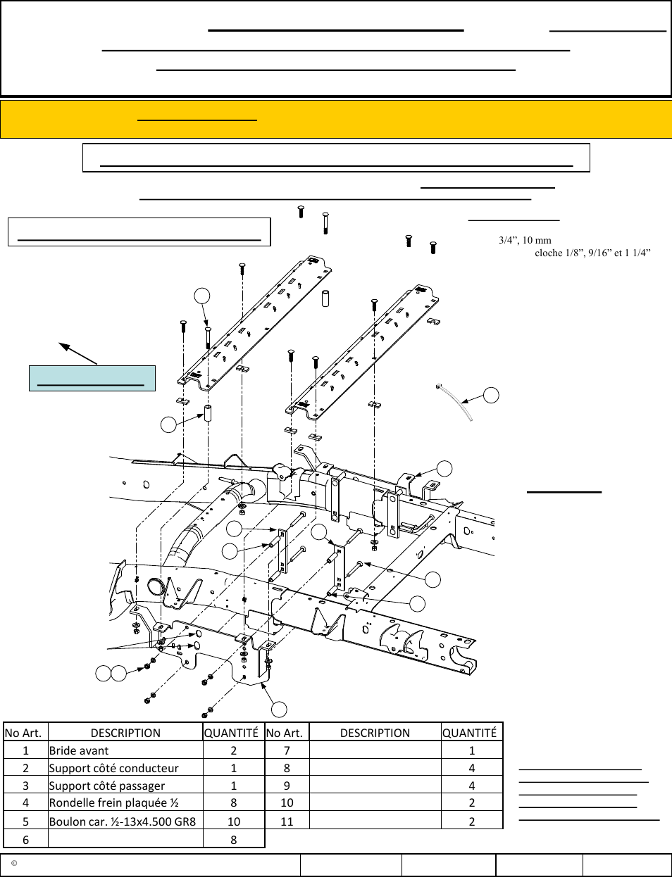 Instructions, D'installation, Figure 1 | Nécessaire de montage rapide sur mesure reese, Pour traverses reese, Lire toutes les instructions avant l'installation, Installation à 10 boulons, Numéro de pièce | Reese 56011 OUTBOARD CUSTOM QUICK INSTALL KIT User Manual | Page 9 / 12