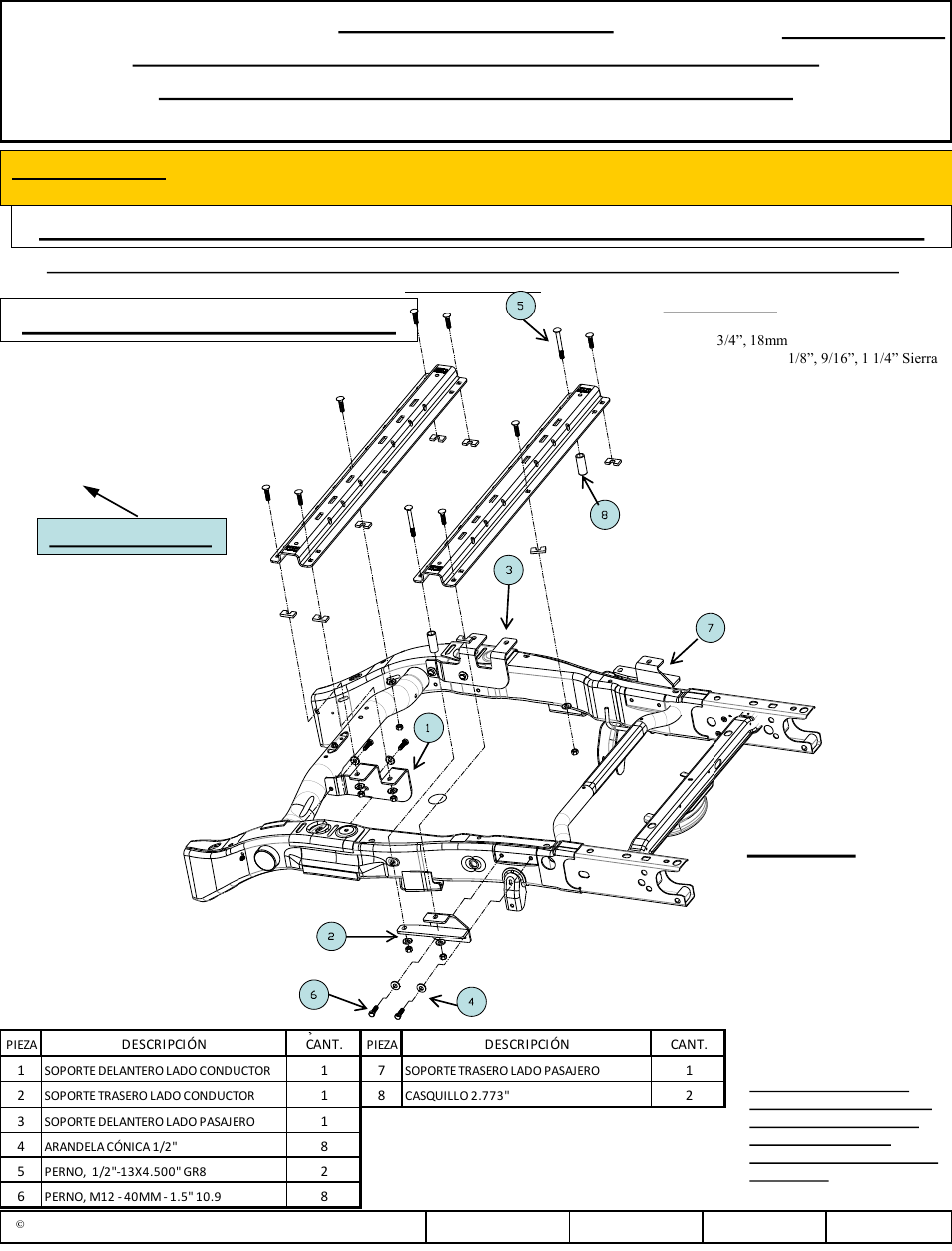 Figura 1, Instalación de 10 pernos, Número de parte | Reese 56009 OUTBOARD CUSTOM QUICK INSTALL KIT User Manual | Page 5 / 12