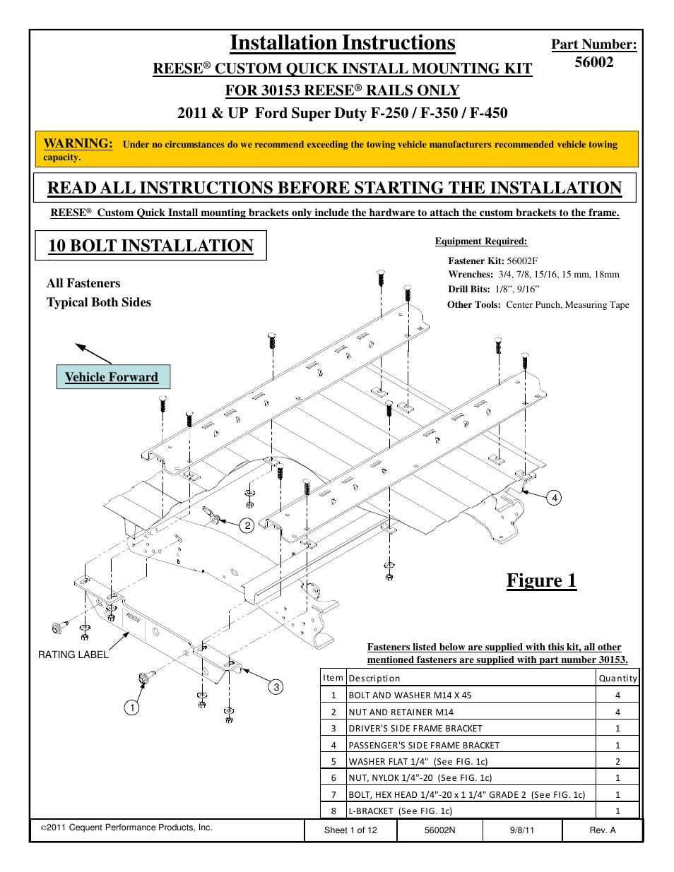 Reese 56002 OUTBOARD CUSTOM QUICK INSTALL KIT User Manual | 12 pages