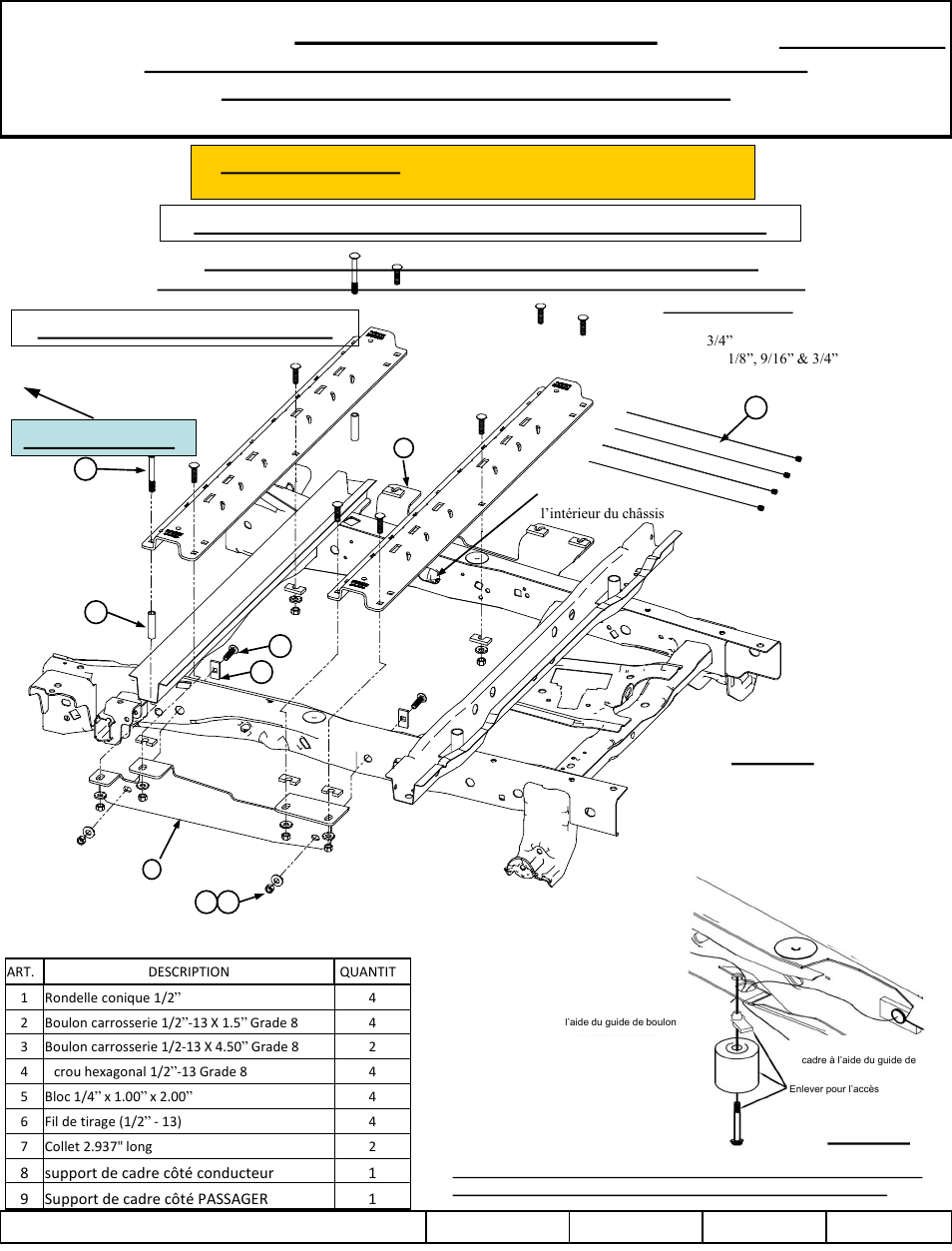 Instructions, D'installation, Figure 1 | Nécessaire de montage rapide sur mesure reese, Pour traverses reese, Figure 2, Numéro de pièce | Reese 56006 OUTBOARD CUSTOM QUICK INSTALL KIT User Manual | Page 9 / 12