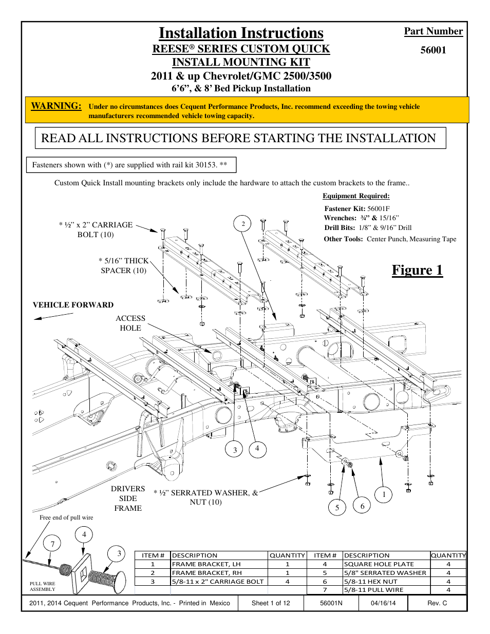 Reese 56001 OUTBOARD CUSTOM QUICK INSTALL KIT User Manual | 12 pages