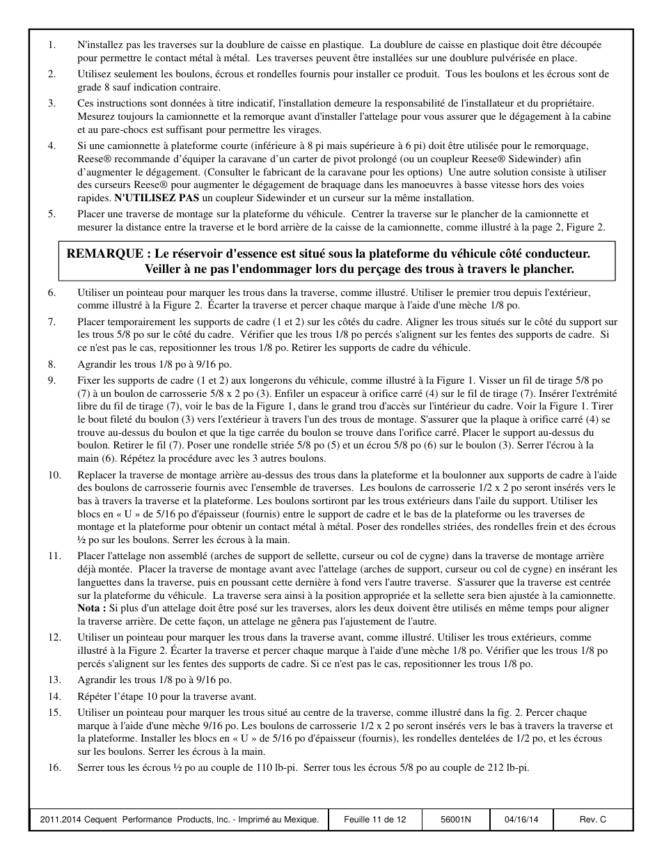 Reese 56001 OUTBOARD CUSTOM QUICK INSTALL KIT User Manual | Page 11 / 12