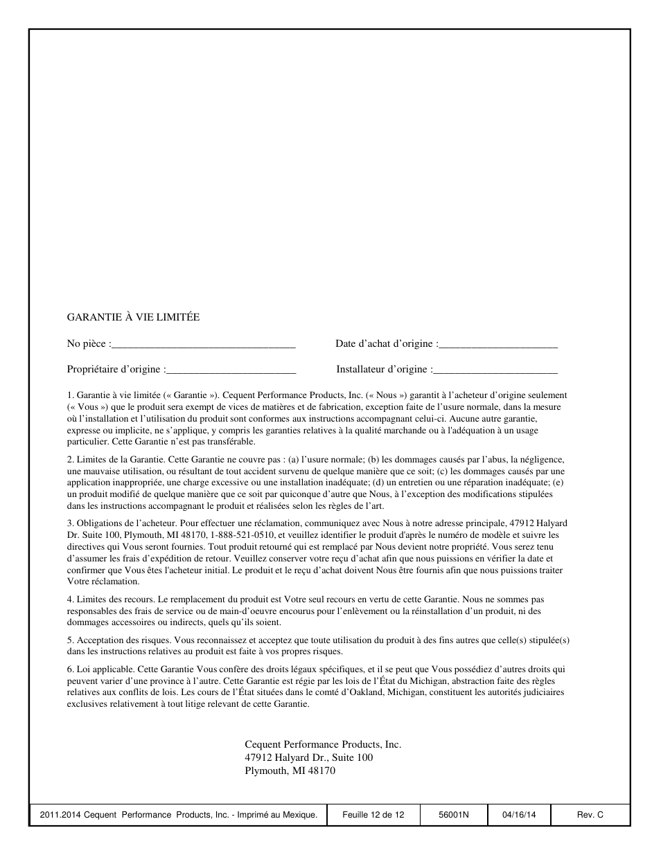 Reese 56001 OUTBOARD CUSTOM QUICK INSTALL KIT User Manual | Page 12 / 12
