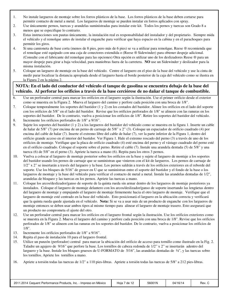 Reese 56001 OUTBOARD CUSTOM QUICK INSTALL KIT User Manual | Page 7 / 12
