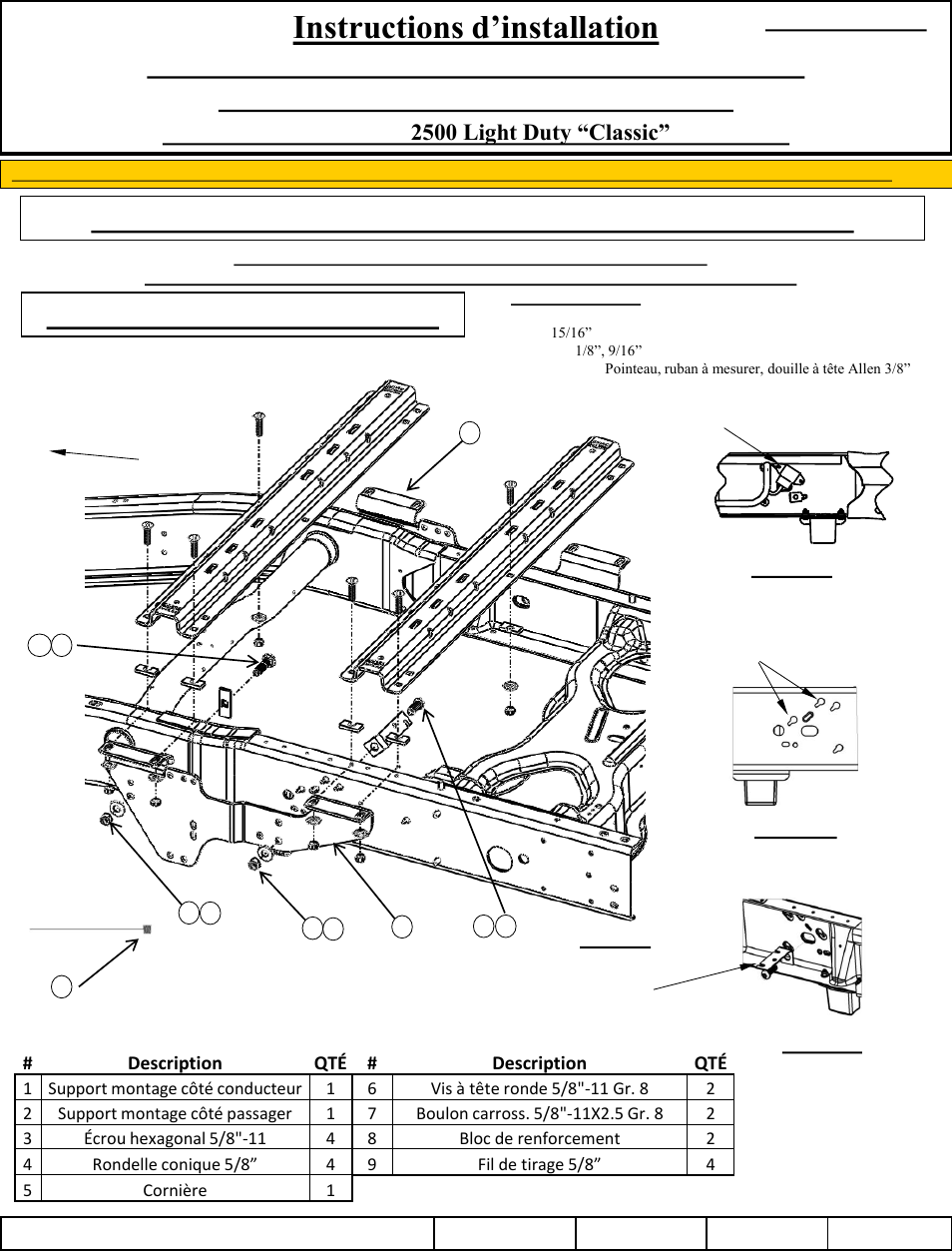 Instructions d’installation, Lire toutes les instructions avant l'installation, Installation à 10 boulons | Nécessaire de montage rapide sur mesure reese, Numéro de pièce | Reese 56007 OUTBOARD CUSTOM QUICK INSTALL KIT User Manual | Page 10 / 21