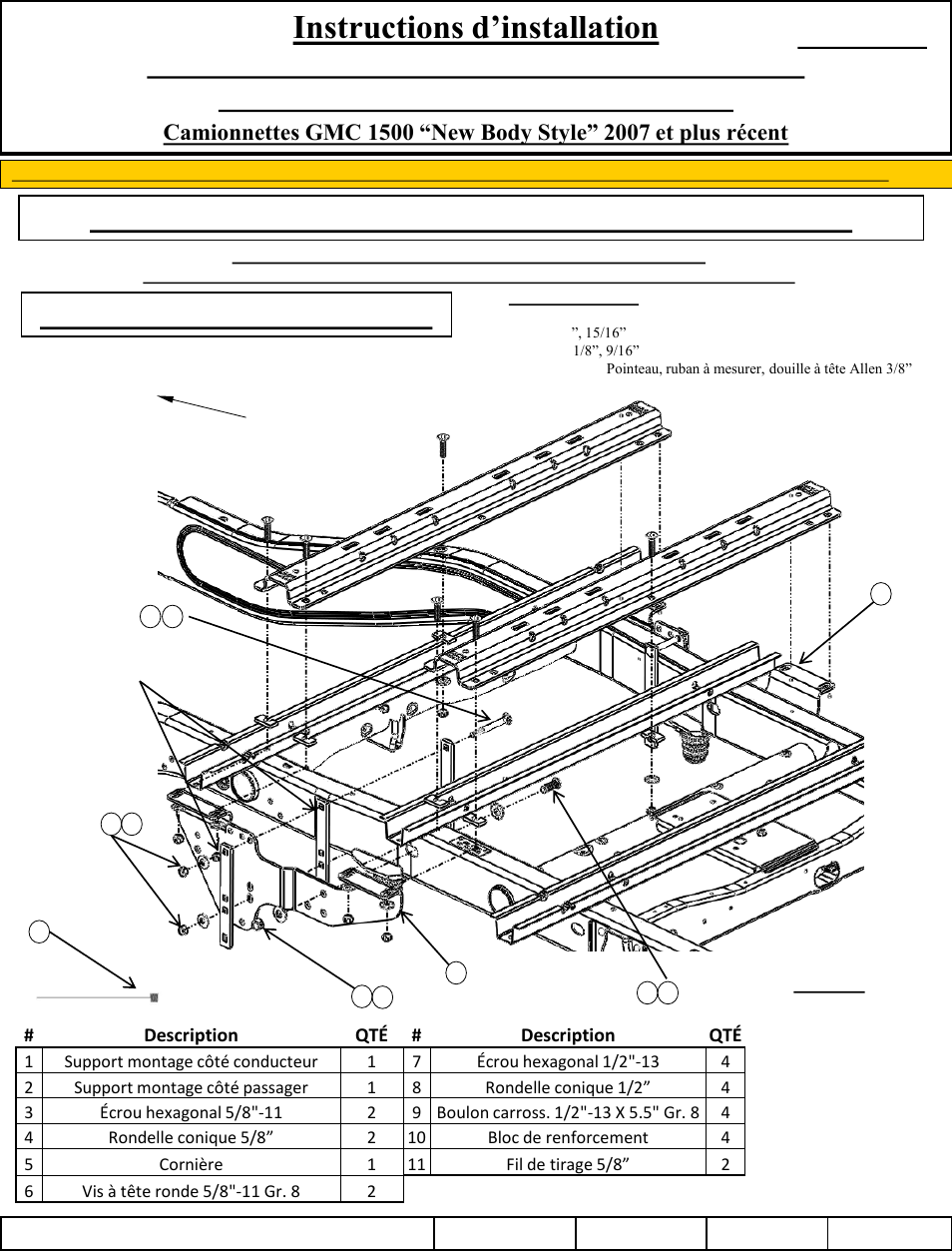 Instructions d’installation, Lire toutes les instructions avant l'installation, Installation à 10 boulons | Nécessaire de montage rapide sur mesure reese, Part number | Reese 56007 OUTBOARD CUSTOM QUICK INSTALL KIT User Manual | Page 12 / 21