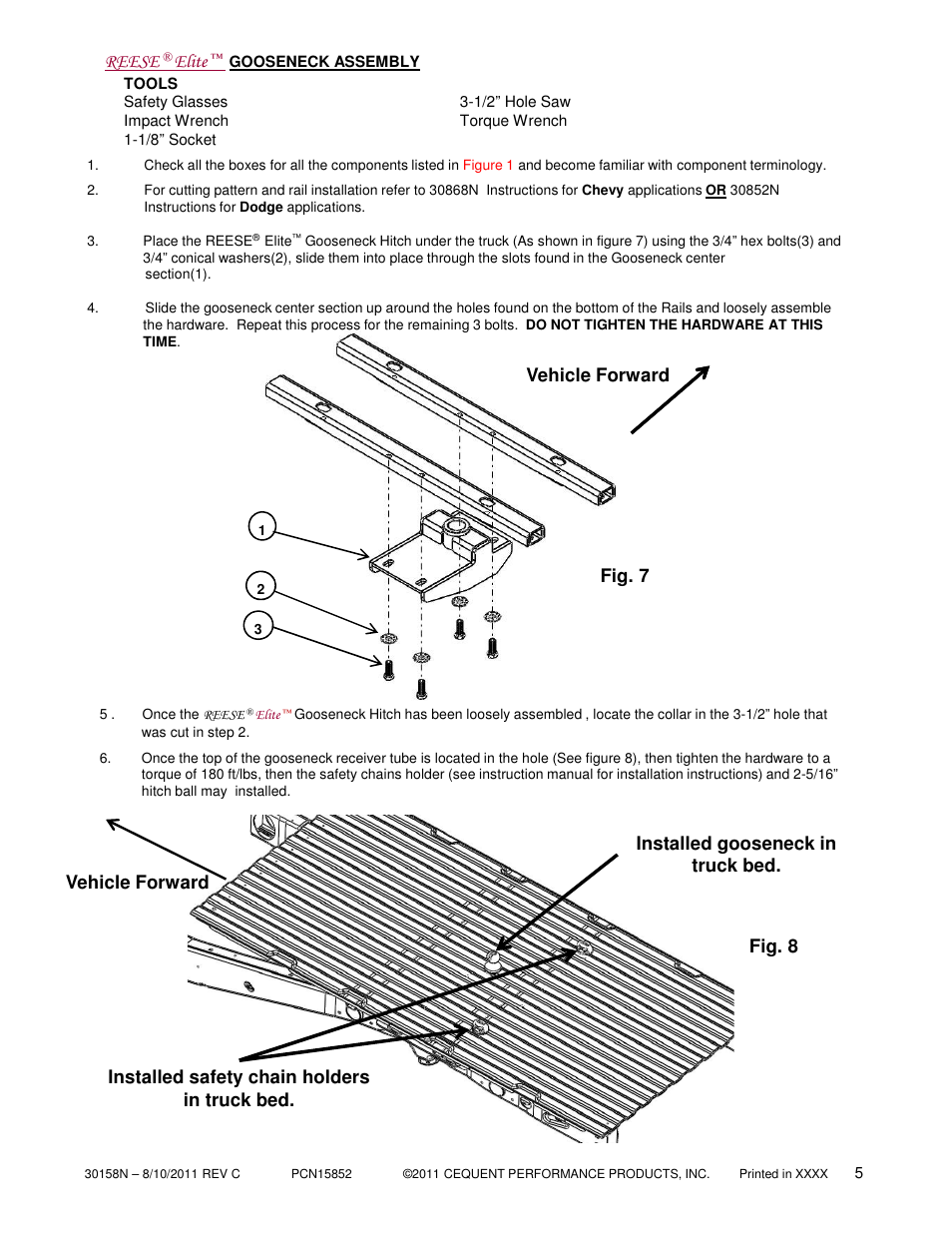 Reese, Elite, Fig. 7 | Vehicle forward | Reese 30158 ELITE UNDER-BED GOOSENECK HEAD User Manual | Page 5 / 21