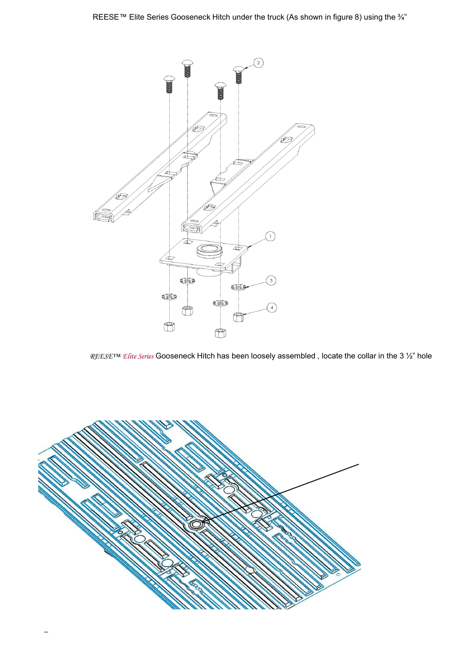 Fig. 9 fig. 8 installed gooseneck in truck bed | Reese 30138 ELITE UNDER-BED GOOSENECK HEAD User Manual | Page 6 / 24