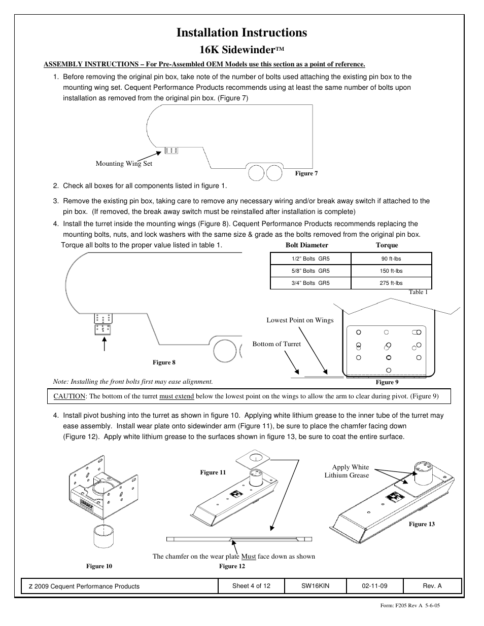 Installation instructions, 16k sidewinder | Reese SW16K SIDEWINDER User Manual | Page 4 / 12