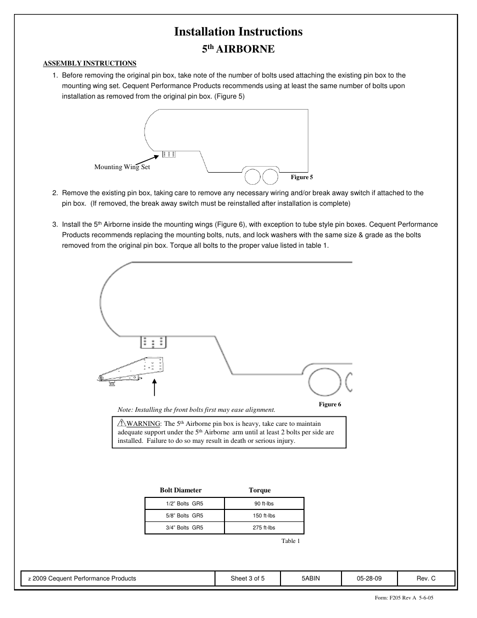 Installation instructions, Airborne | Reese 5AB-E1621-610 5TH AIRBORNE User Manual | Page 3 / 5