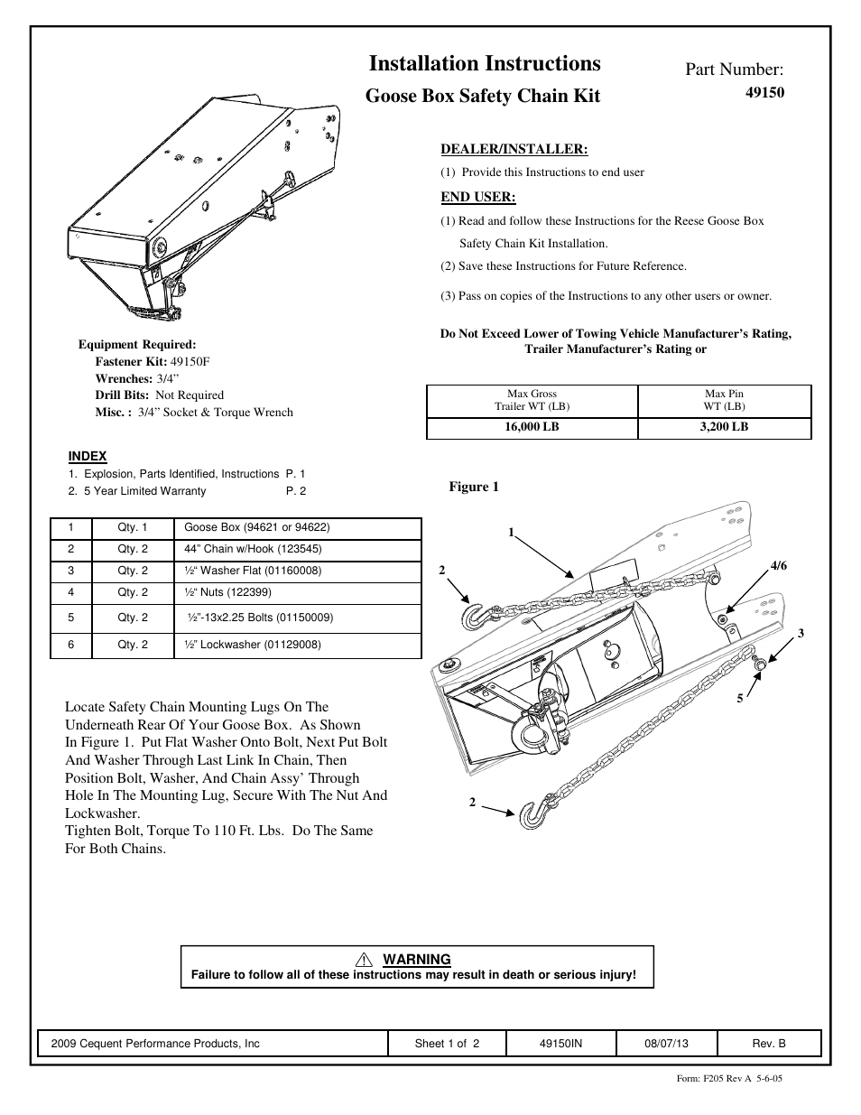 Reese 49150 SAFETY CHAINS User Manual | 2 pages