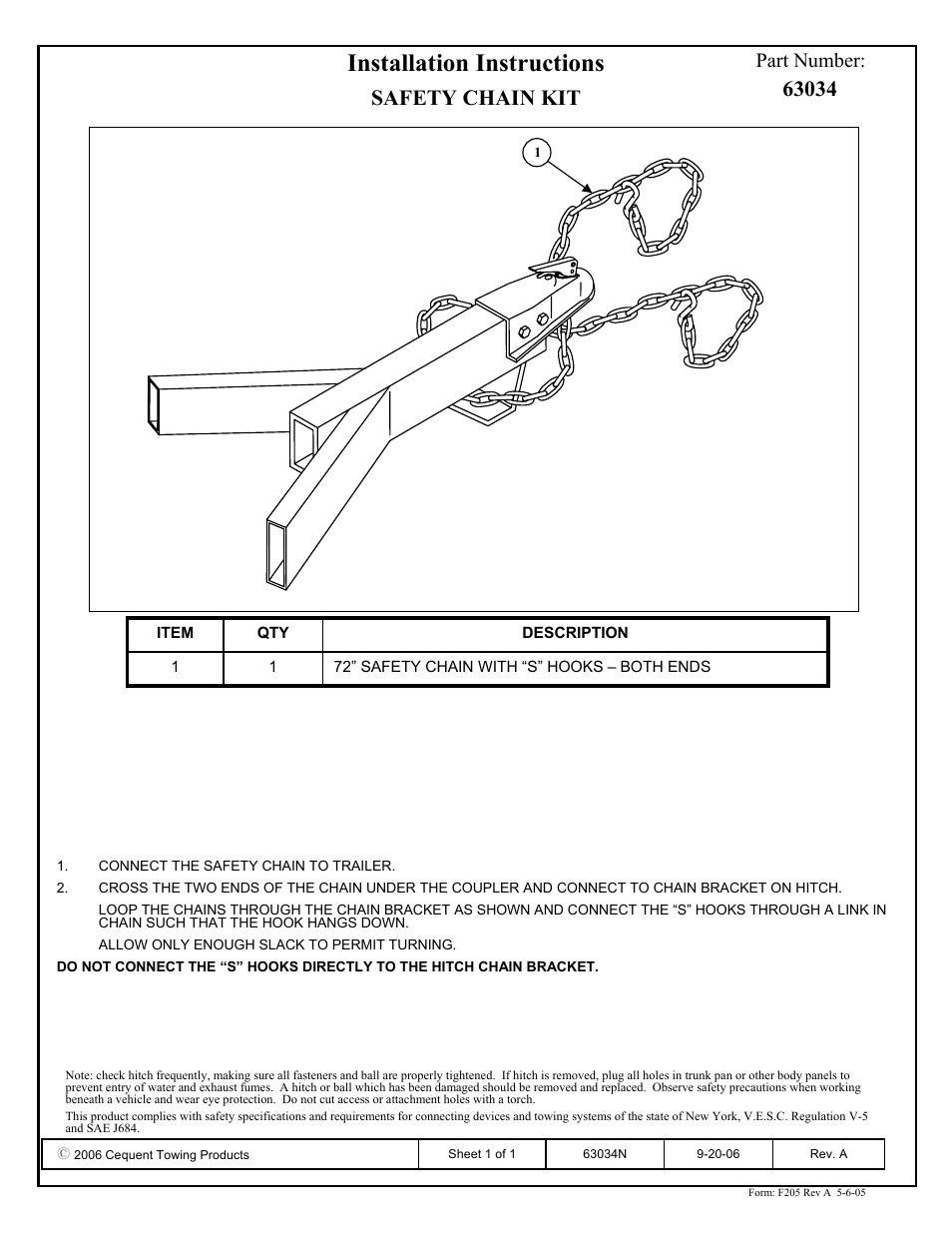 Reese 63034 SAFETY CHAIN KITS User Manual | 1 page