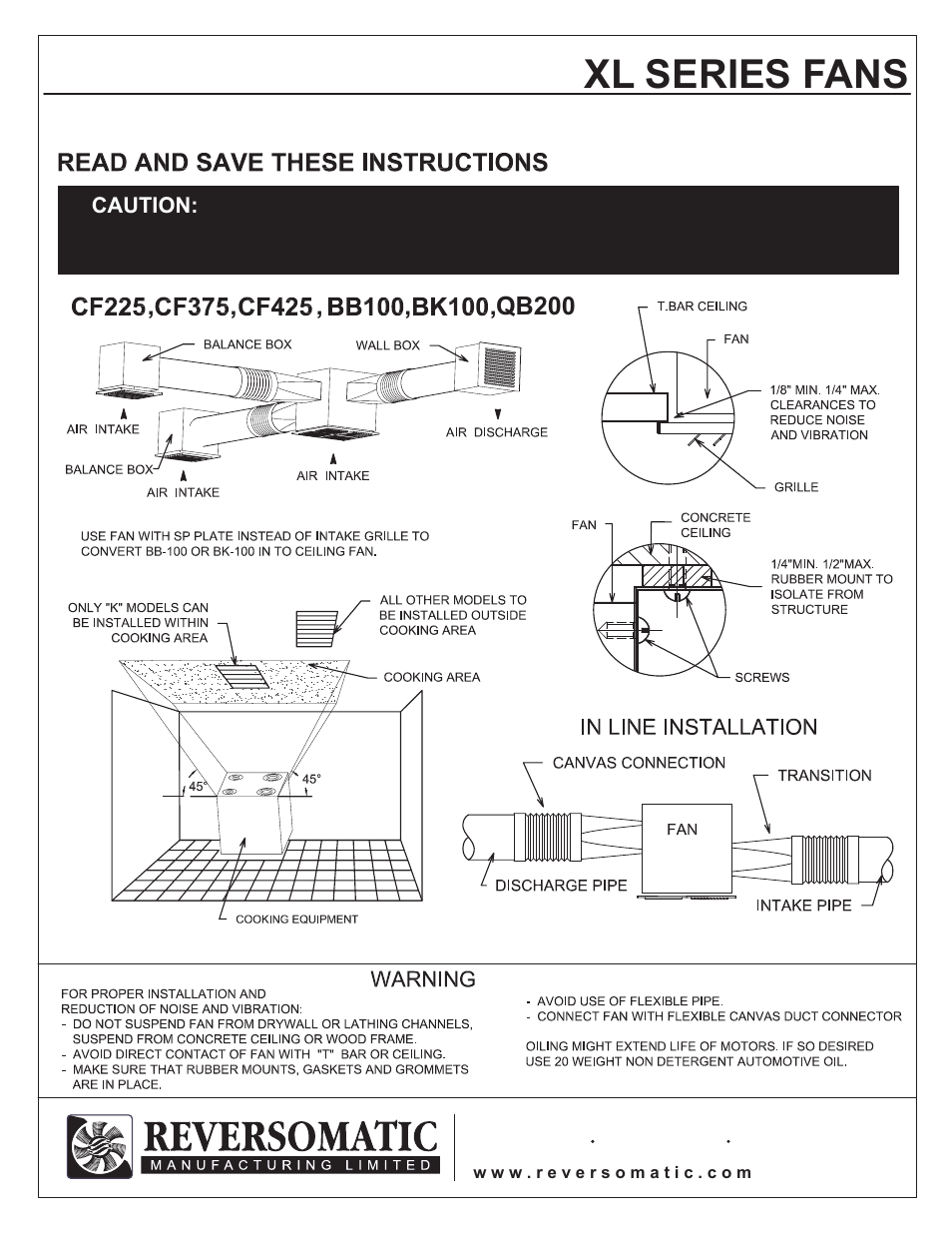 Xl series fans | Reversomatic CF-170-2 (Two speed) User Manual | Page 2 / 2