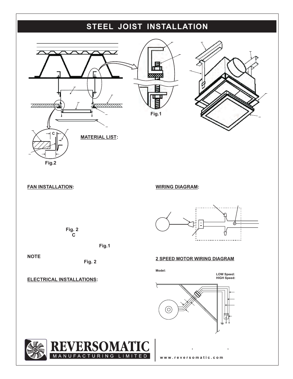 Steel joist installation | Reversomatic FF Series User Manual | Page 2 / 2