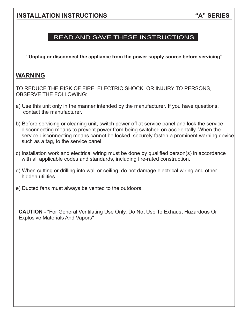 Reversomatic A SERIES (Wall Propeller Fans) User Manual | 2 pages