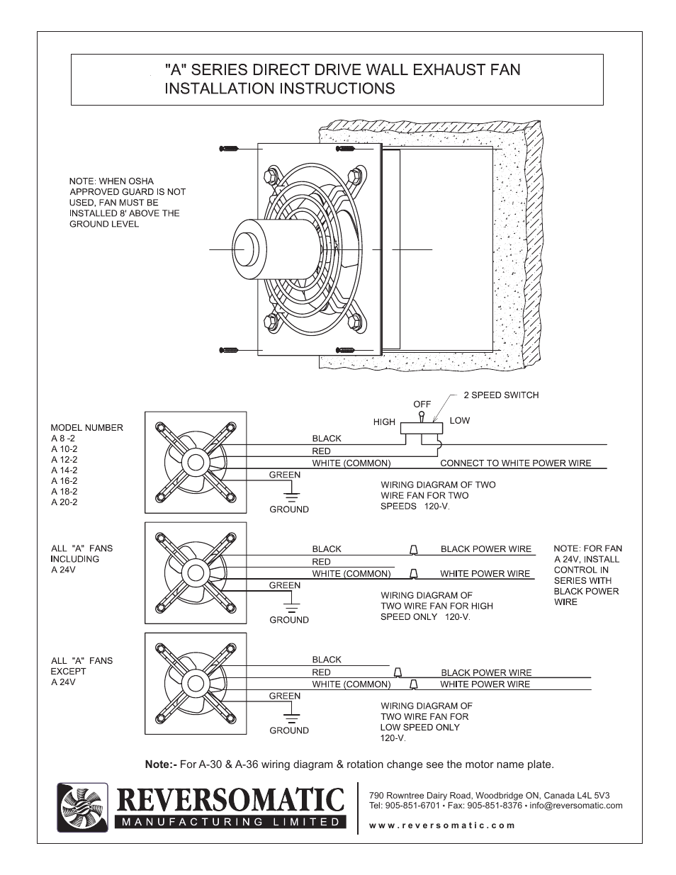 Reversomatic A SERIES (Wall Propeller Fans) User Manual | Page 2 / 2