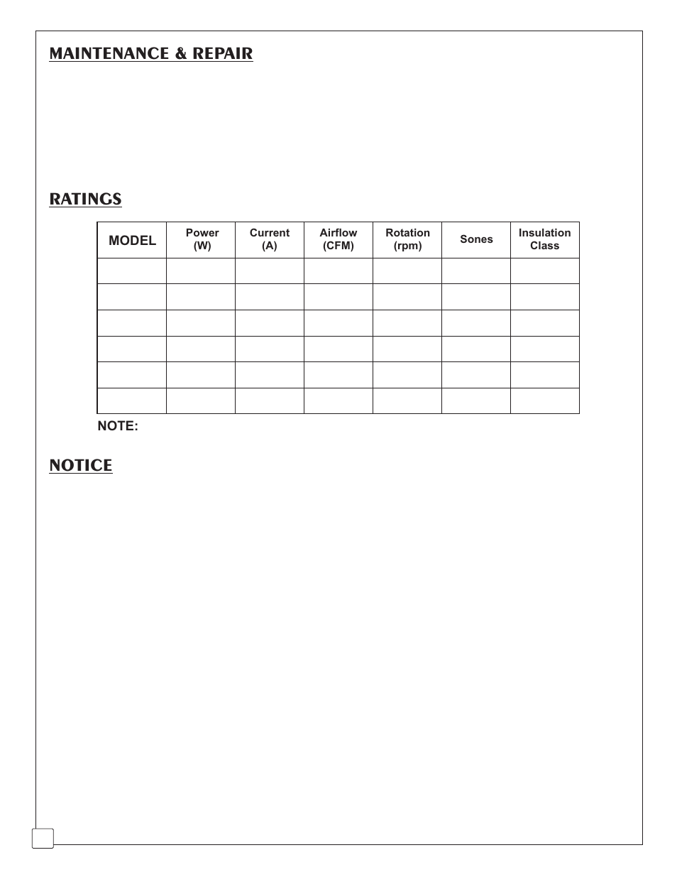 Maintenance & repair, Ratings, Notice | Reversomatic RI-150C, RI-200C, RI-250C, RI-500C, RI-700C, RI-900C User Manual | Page 4 / 4