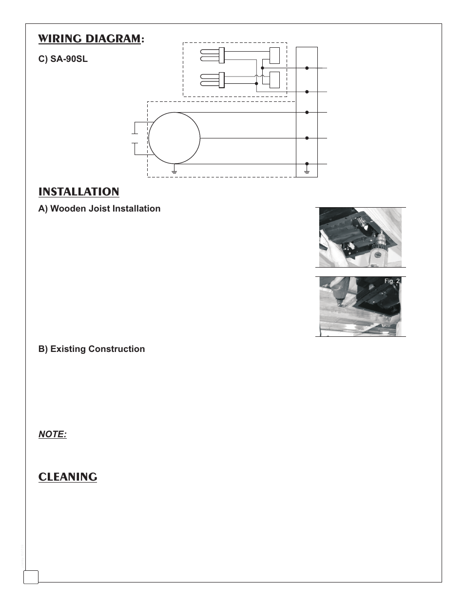 Cleaning, Wiring diagram, Installation | Cont.) c) sa-90sl | Reversomatic SA-90S_SA-90SM User Manual | Page 4 / 4