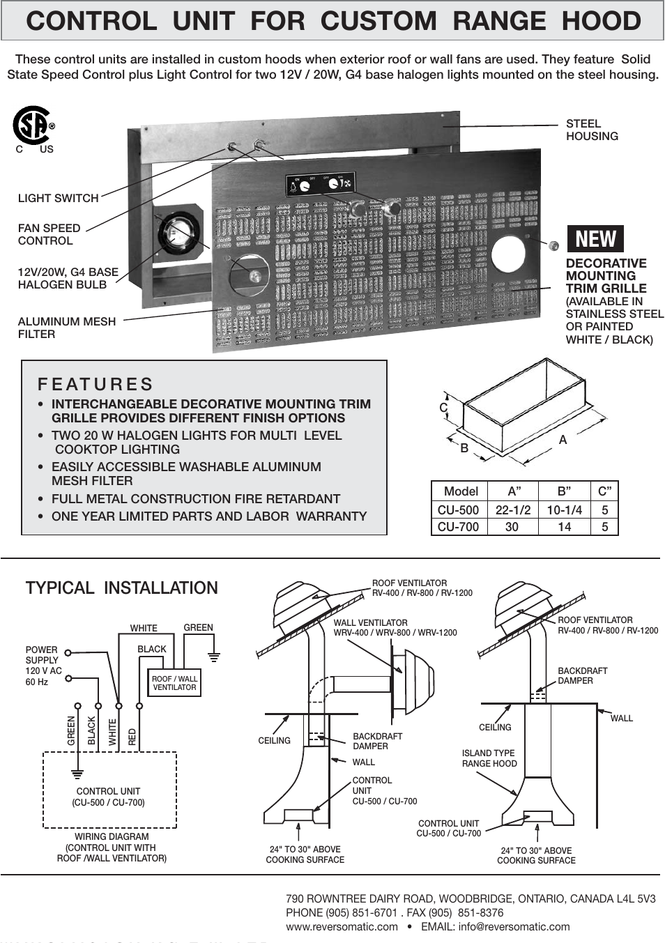 Reversomatic CU 700 User Manual | 1 page