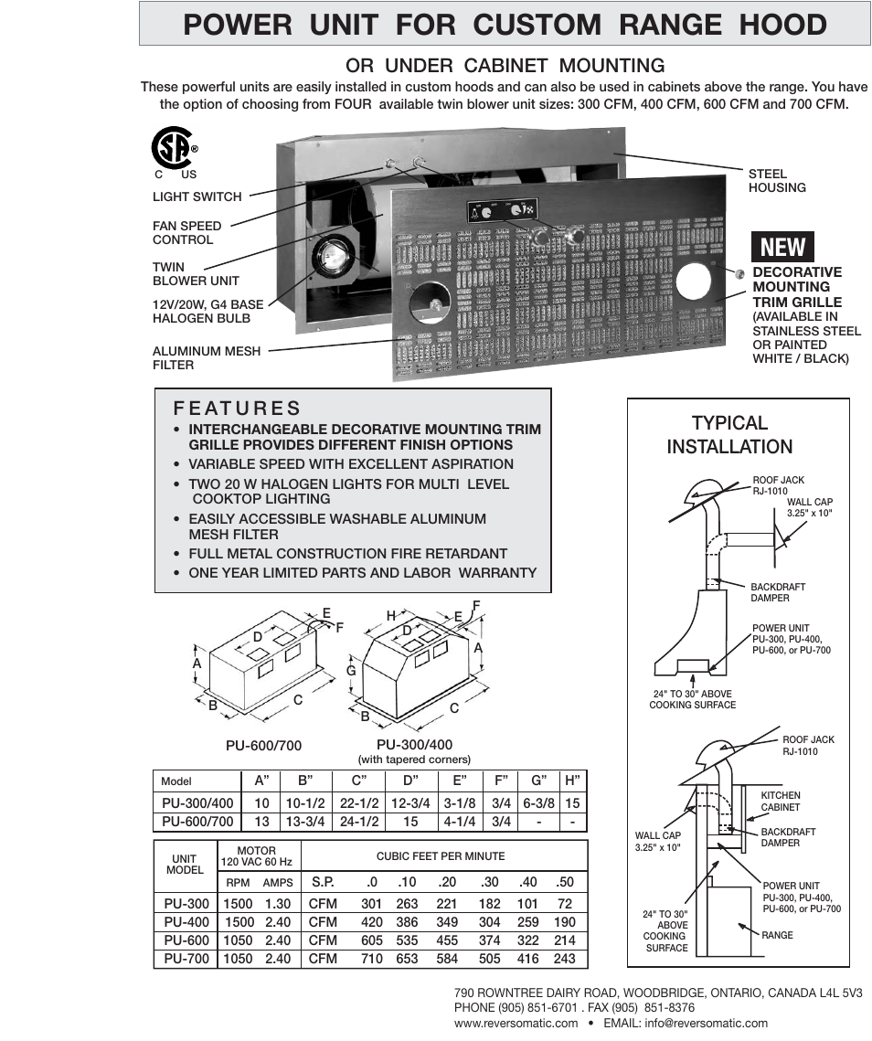 Reversomatic PU 300, PU 400, PU 600, PU 700 User Manual | 1 page