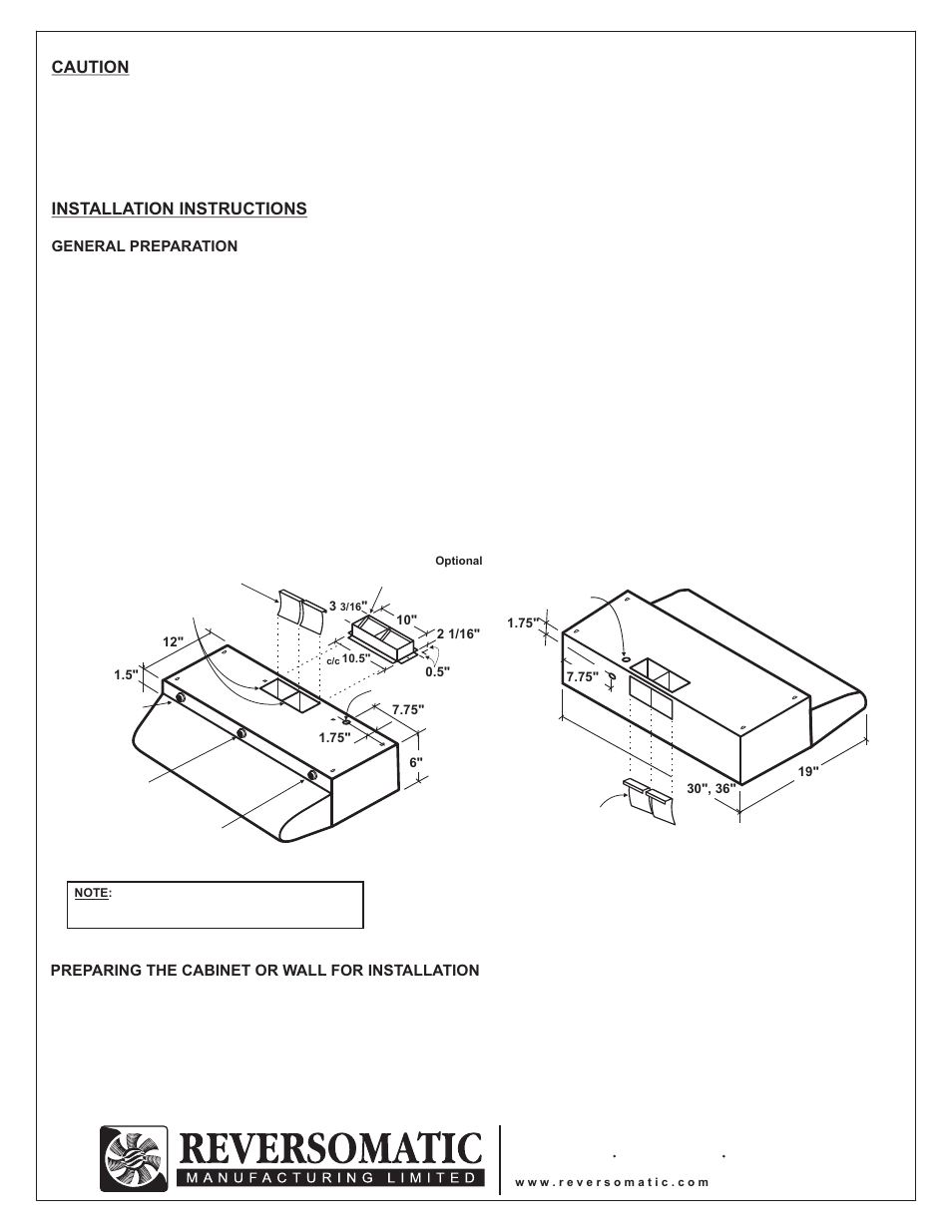 Caution, Installation instructions | Reversomatic 4000 250ES2 User Manual | Page 2 / 3