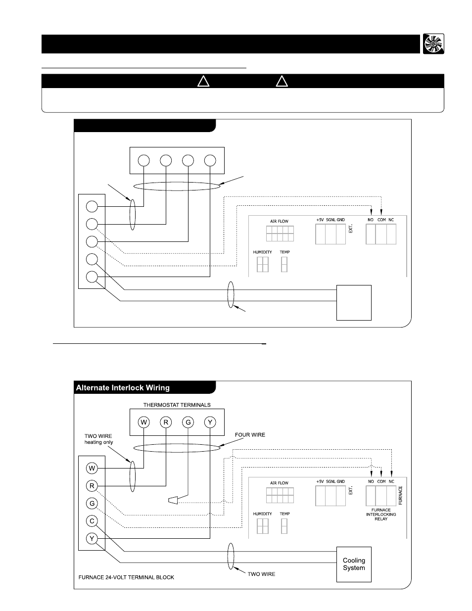 Wiring diagram (cont’d), Furnace / fan-coil / heat pump interlock, For a furnace connected to a cooling system | Reversomatic Deluxe Series User Manual | Page 5 / 16