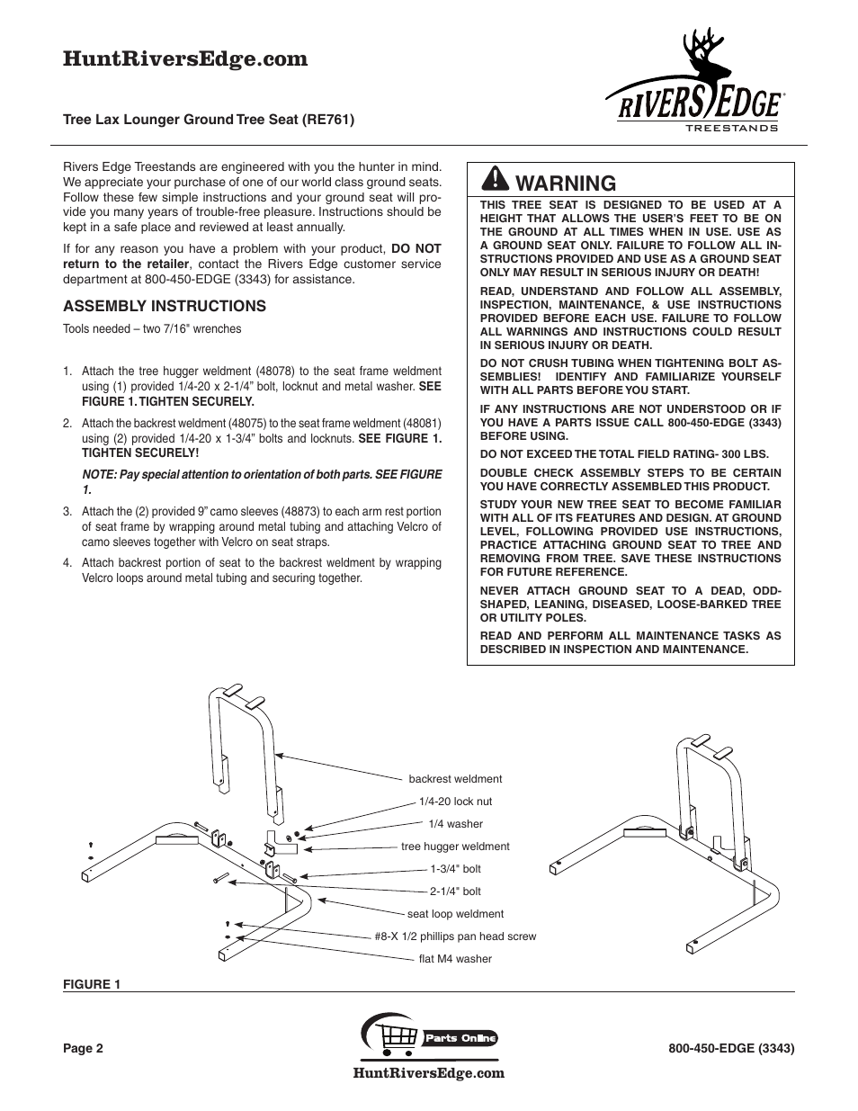 Warning | Rivers Edge RE761 TREE SEAT TREE LAX LOUNGER User Manual | Page 2 / 8