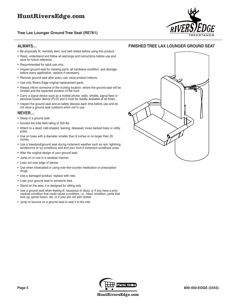 Rivers Edge RE761 TREE SEAT TREE LAX LOUNGER User Manual | Page 5 / 8