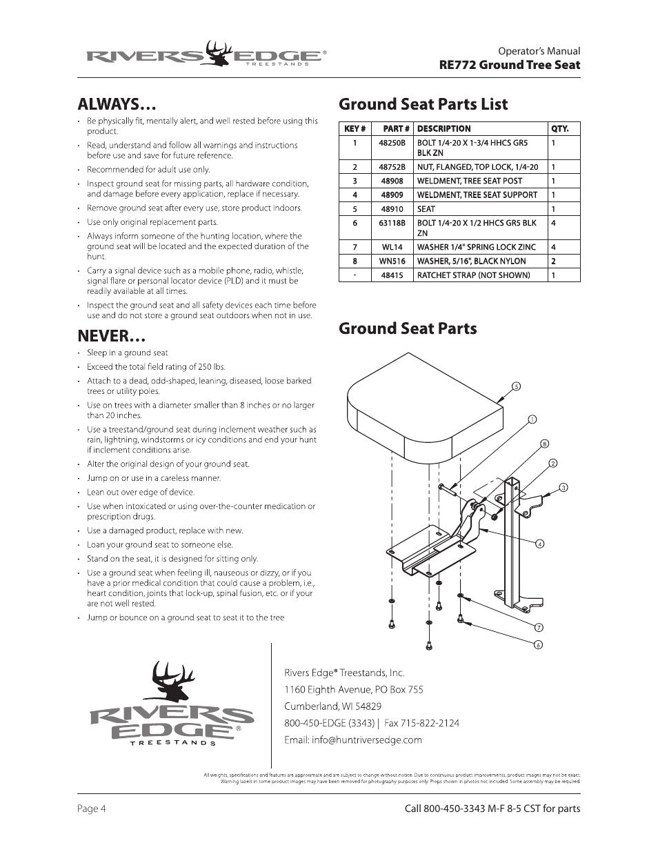 Re772 ground tree seat | Rivers Edge RE772 STANDARD TREE SEAT User Manual | Page 4 / 4