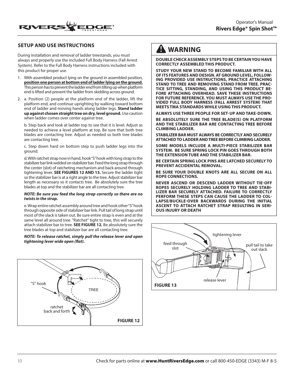 Warning, Rivers edge® spin shot | Rivers Edge RE637 Spin Shot User Manual | Page 10 / 16
