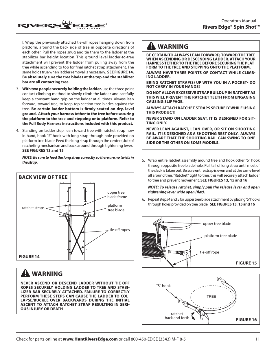 Warning, Rivers edge® spin shot, Back view of tree | Rivers Edge RE637 Spin Shot User Manual | Page 11 / 16