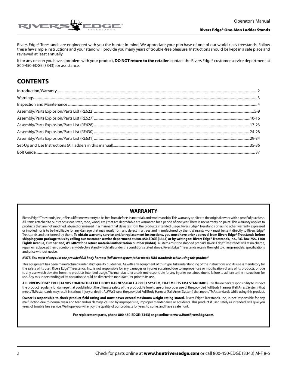 Rivers Edge RE627 Oasis User Manual | Page 2 / 40