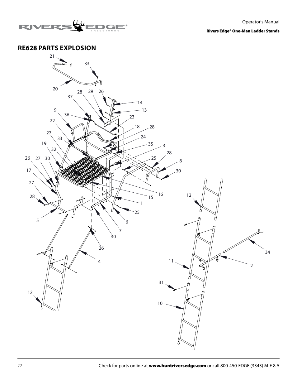 Re628 parts explosion | Rivers Edge RE627 Oasis User Manual | Page 22 / 40