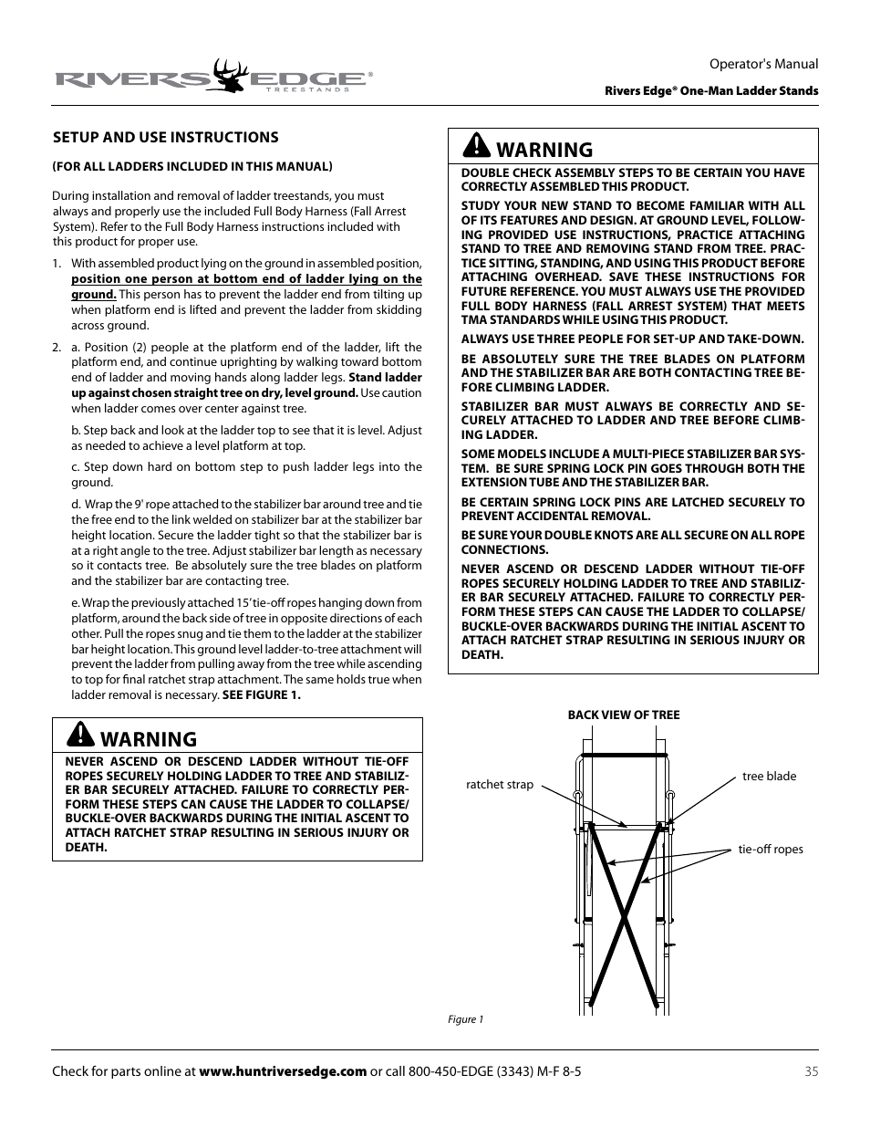 Warning | Rivers Edge RE627 Oasis User Manual | Page 35 / 40