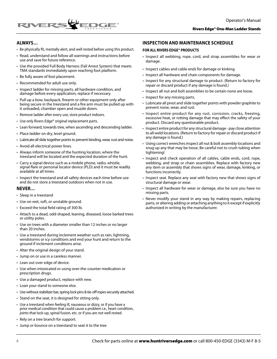 Rivers Edge RE627 Oasis User Manual | Page 4 / 40
