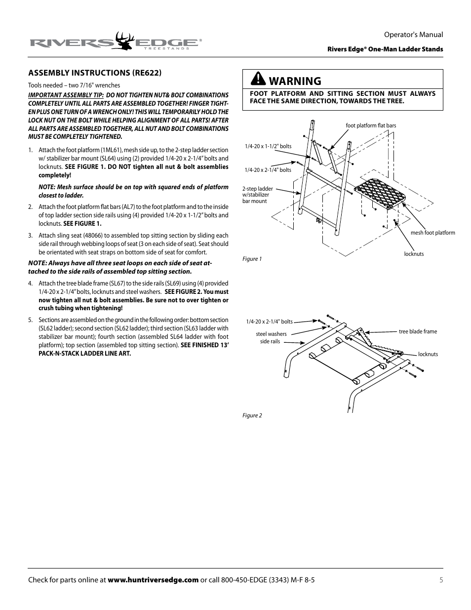 Warning | Rivers Edge RE627 Oasis User Manual | Page 5 / 40