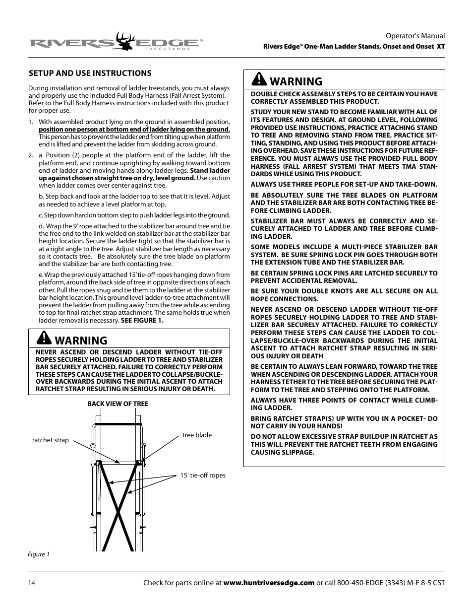 Warning | Rivers Edge RE625 Onset User Manual | Page 14 / 20