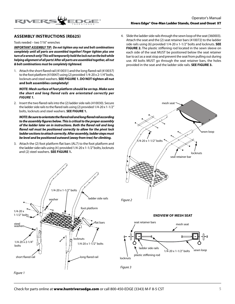 Assembly instructions (re625) | Rivers Edge RE625 Onset User Manual | Page 5 / 20