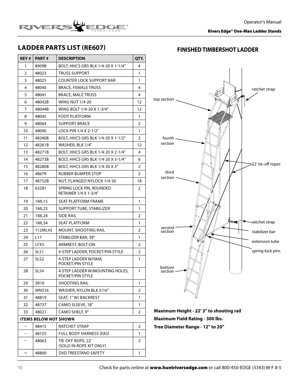 Ladder parts list (re607), Finished timbershot ladder | Rivers Edge RE607 22' Timbershot User Manual | Page 10 / 40