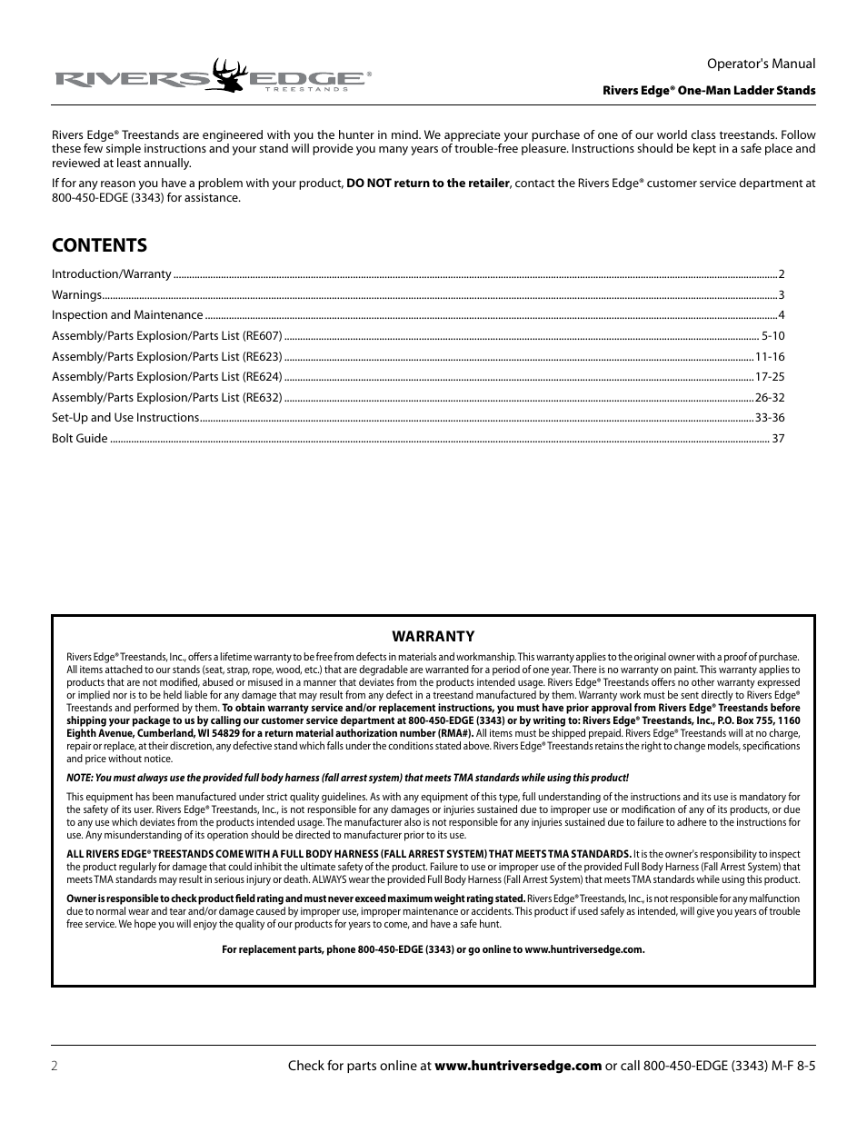 Rivers Edge RE607 22' Timbershot User Manual | Page 2 / 40