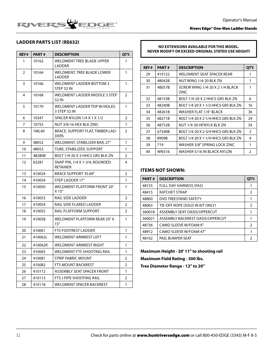 Rivers Edge RE607 22' Timbershot User Manual | Page 32 / 40