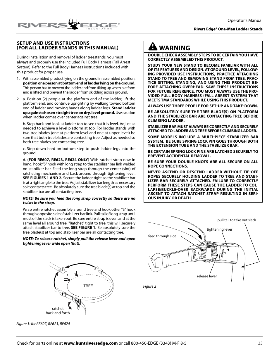 Warning | Rivers Edge RE607 22' Timbershot User Manual | Page 33 / 40