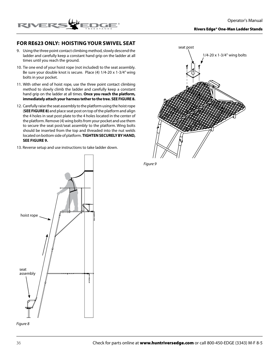 For re623 only: hoisting your swivel seat | Rivers Edge RE607 22' Timbershot User Manual | Page 36 / 40