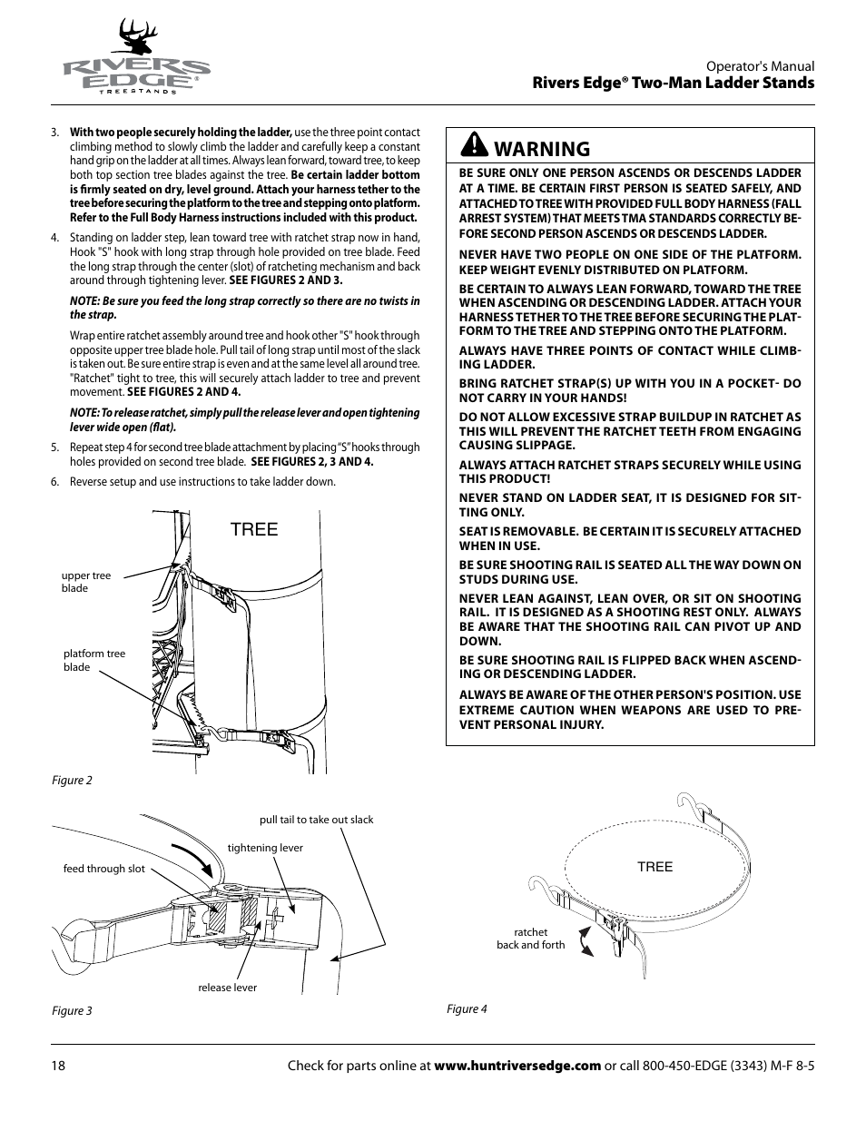 Warning, Tree, Rivers edge® two-man ladder stands | Rivers Edge RE634 2 MAN User Manual | Page 18 / 20