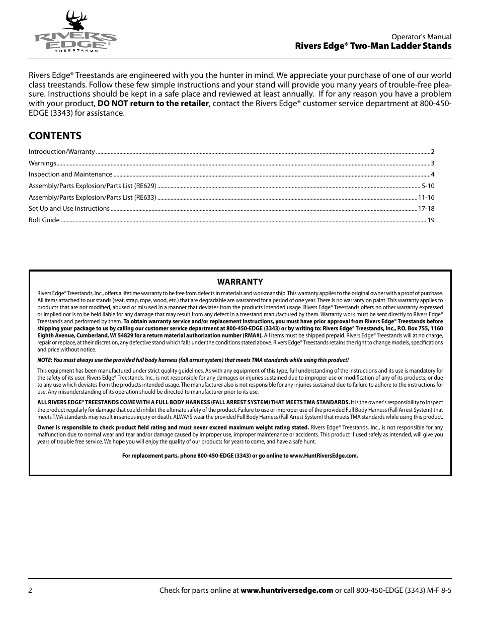 Rivers Edge RE634 2 MAN User Manual | Page 2 / 20