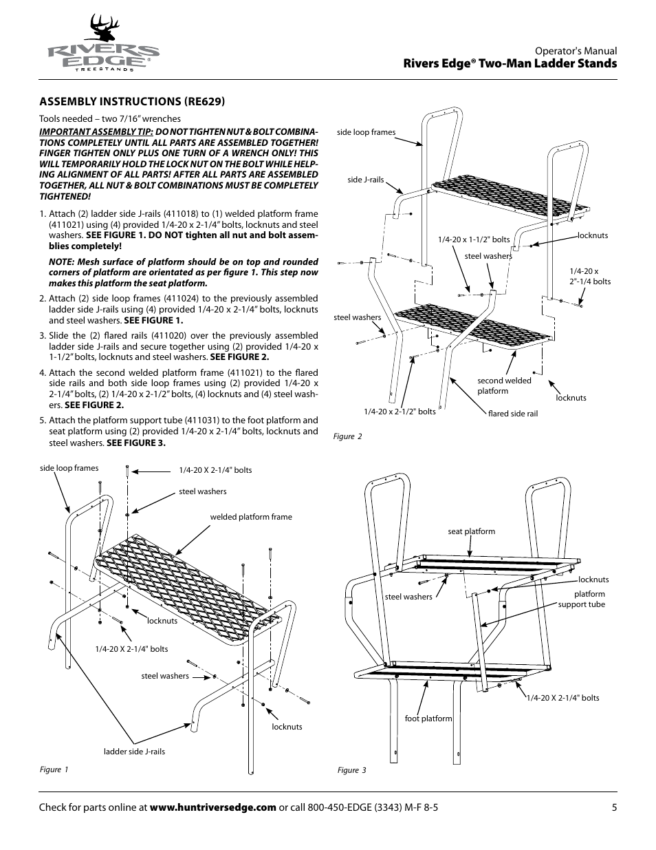 Rivers edge® two-man ladder stands, Assembly instructions (re629) | Rivers Edge RE634 2 MAN User Manual | Page 5 / 20
