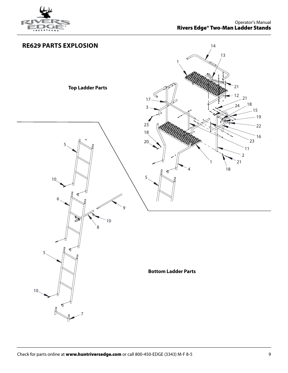 Re629 parts explosion | Rivers Edge RE634 2 MAN User Manual | Page 9 / 20